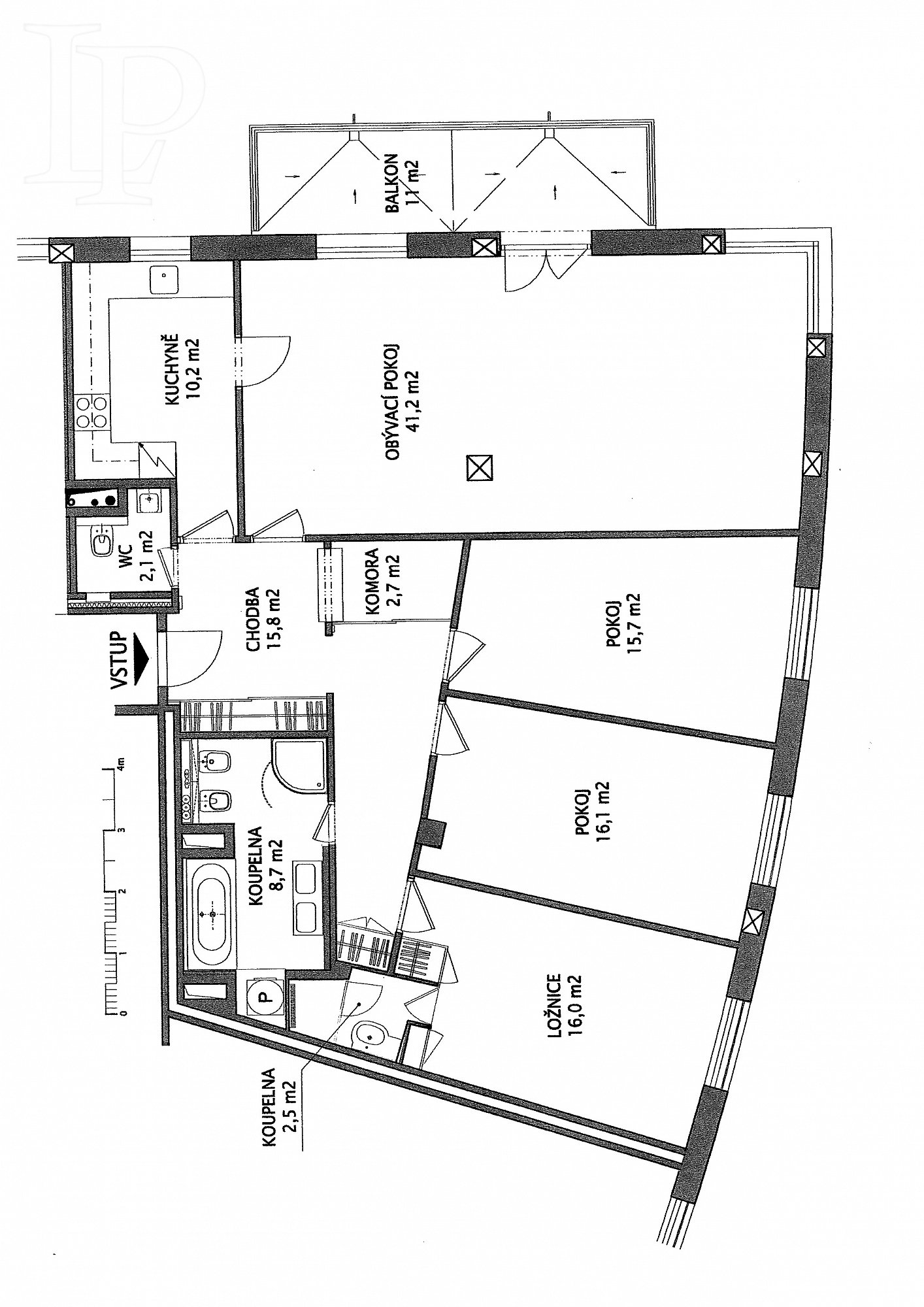 Krásný slunný byt  4+1, 135 m2 s balkonem, garáž.stáním,u parku, Kavčí hory